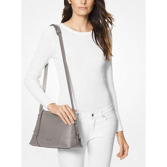 Michael Kors Crosby Medium Pebbled Leather Messenger Grey Crossbody Bag - Picture 12 of 12